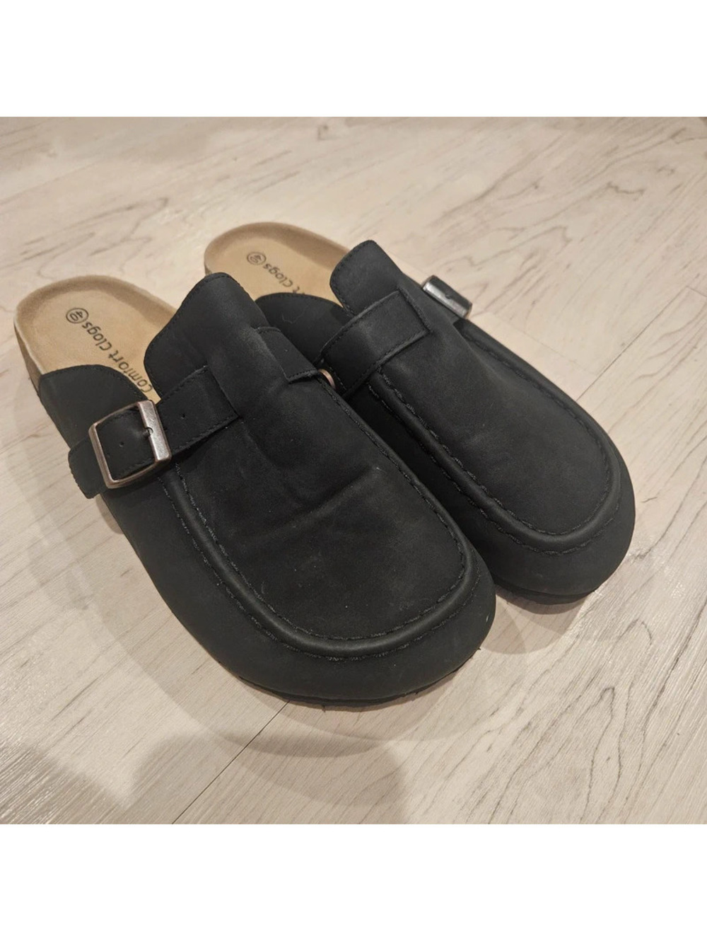 Comfort Clogs Black Suede Cork Footbed Buckle Clogs EU 40 US 9